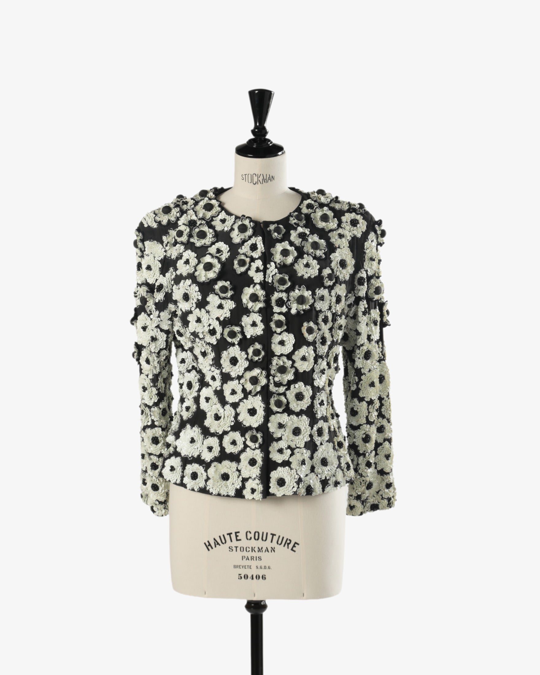 Furstenberg black and white sequined flower jacket