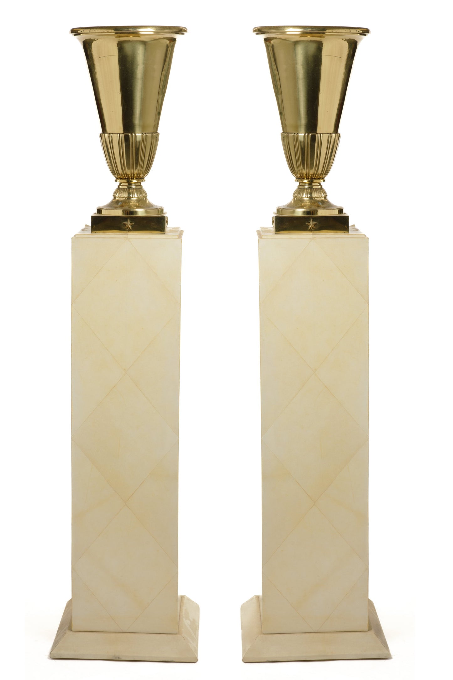 Pair of parchment and brass floor lamps