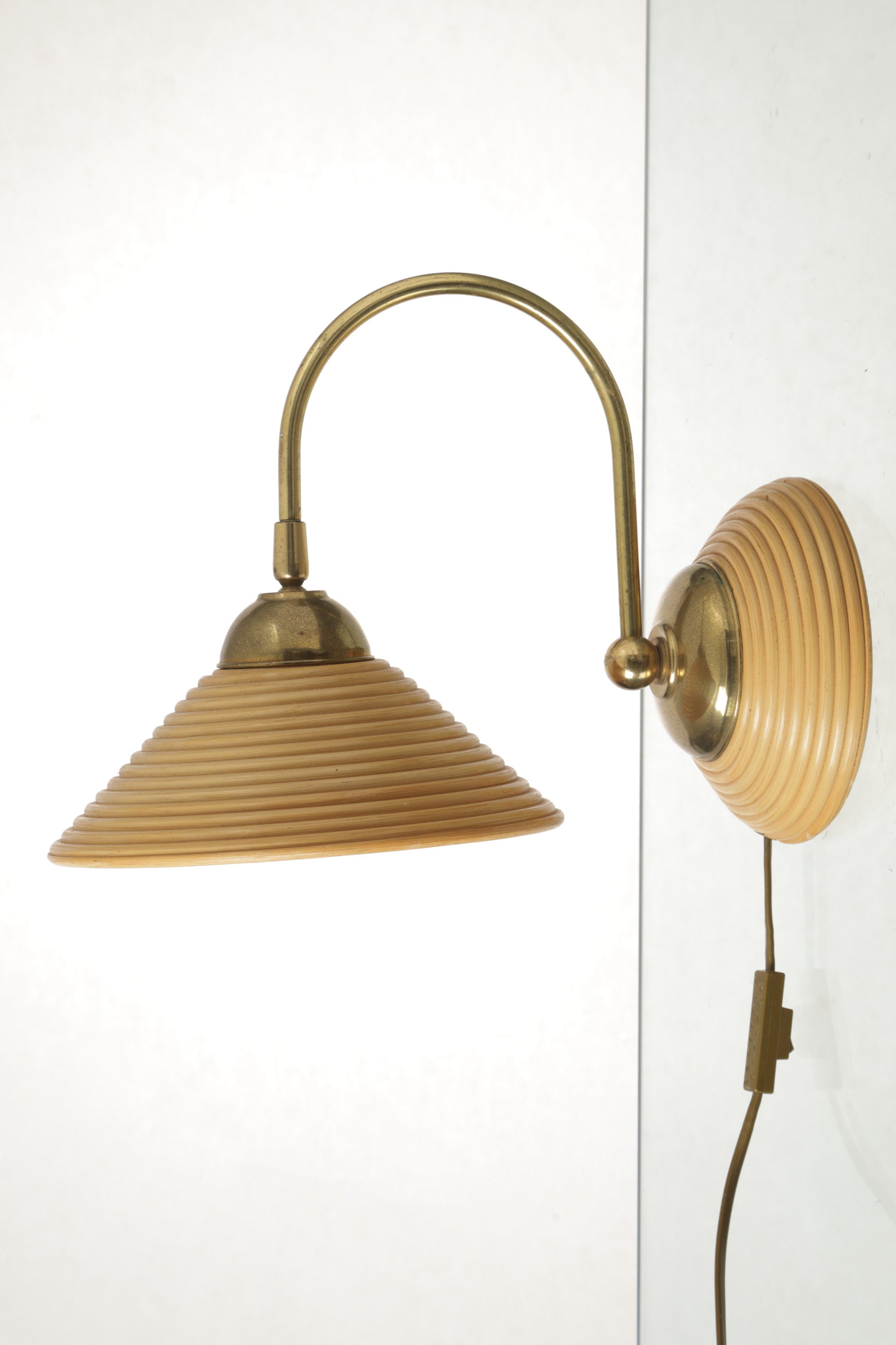 70s rattan and brass wall lamp