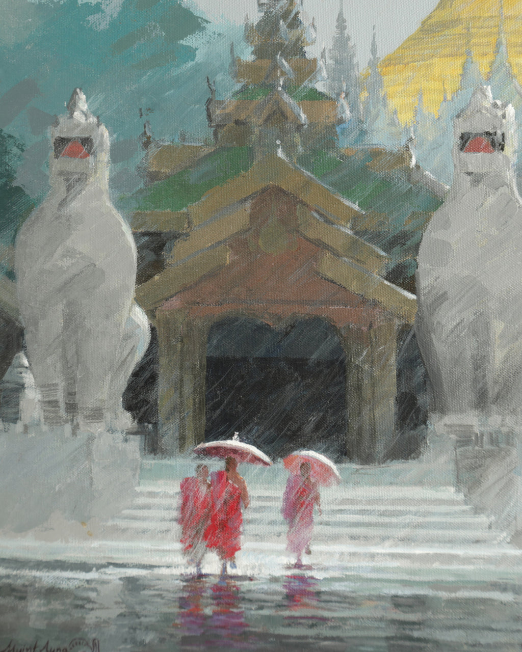 Dipinto Shwedagon Pagoda Mint aung metà XX secolo