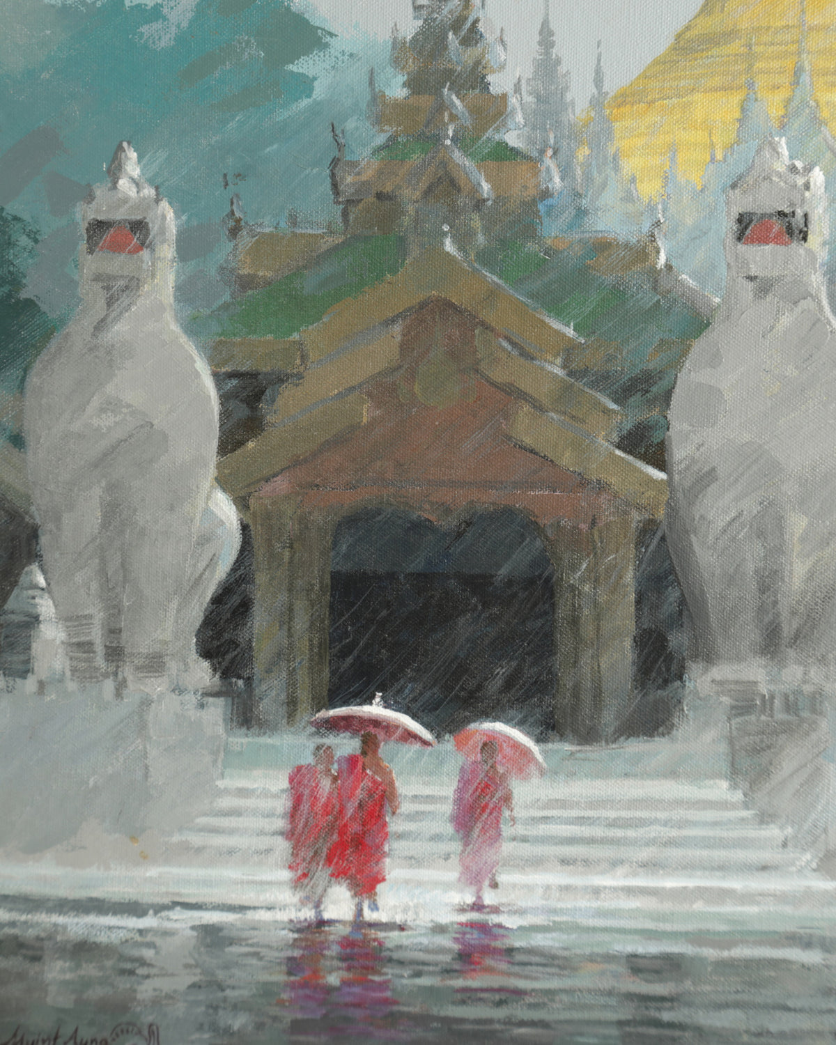 Dipinto Shwedagon Pagoda Mint aung metà XX secolo