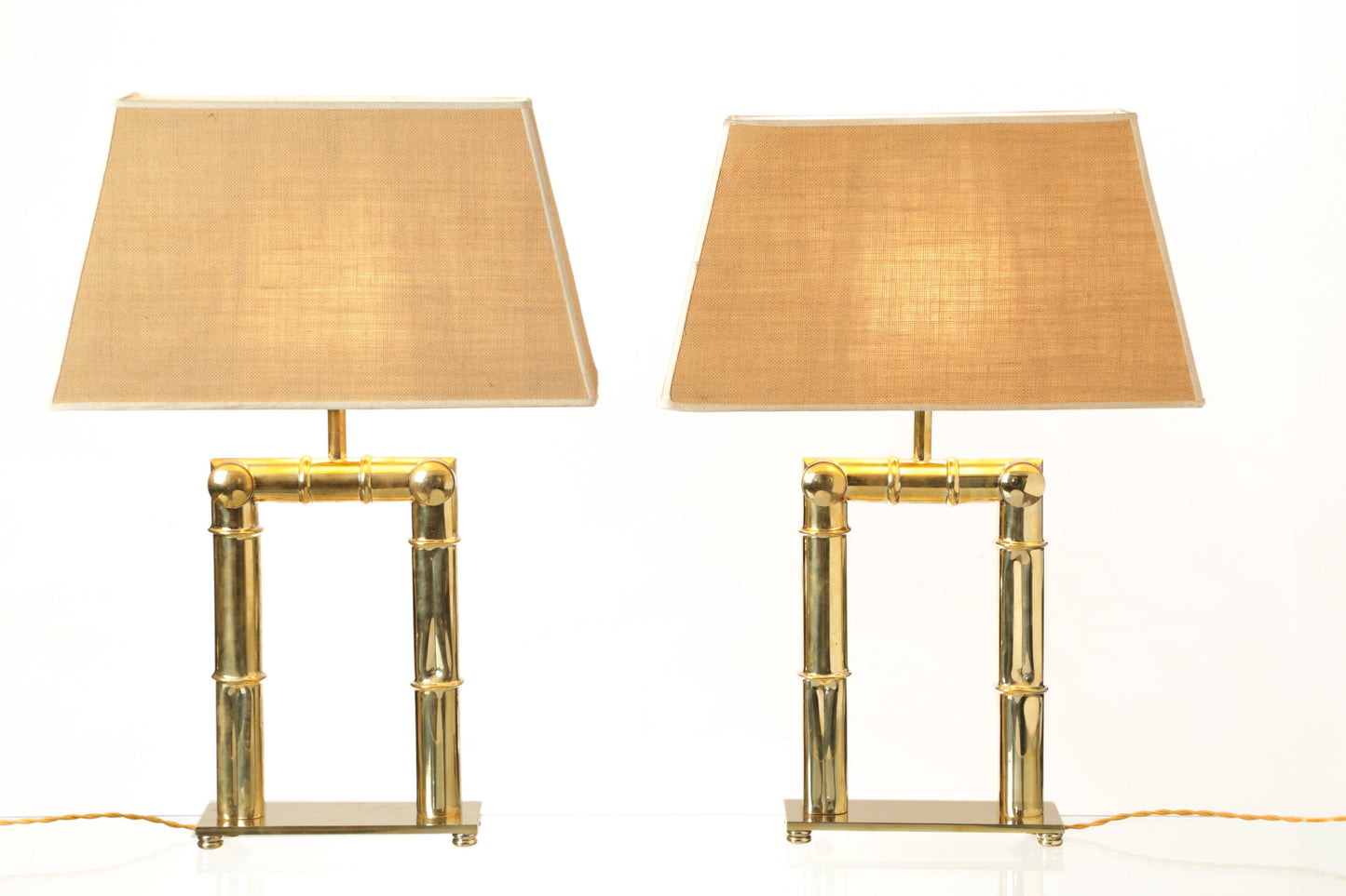 Pair of 70's table lamps, broken bamboo brass