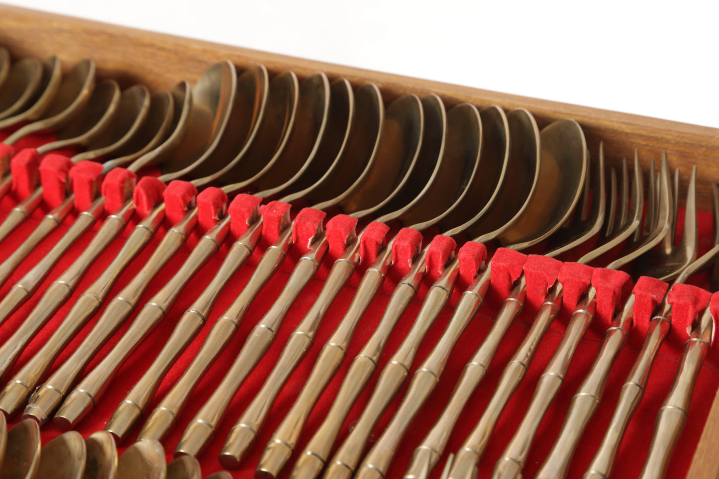 70s bamboo cutlery brass