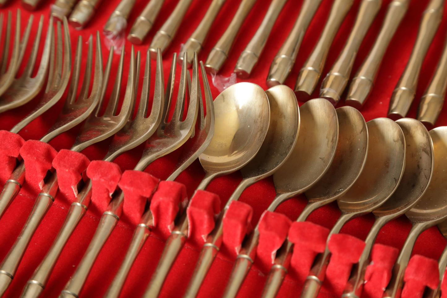 70s bamboo cutlery brass