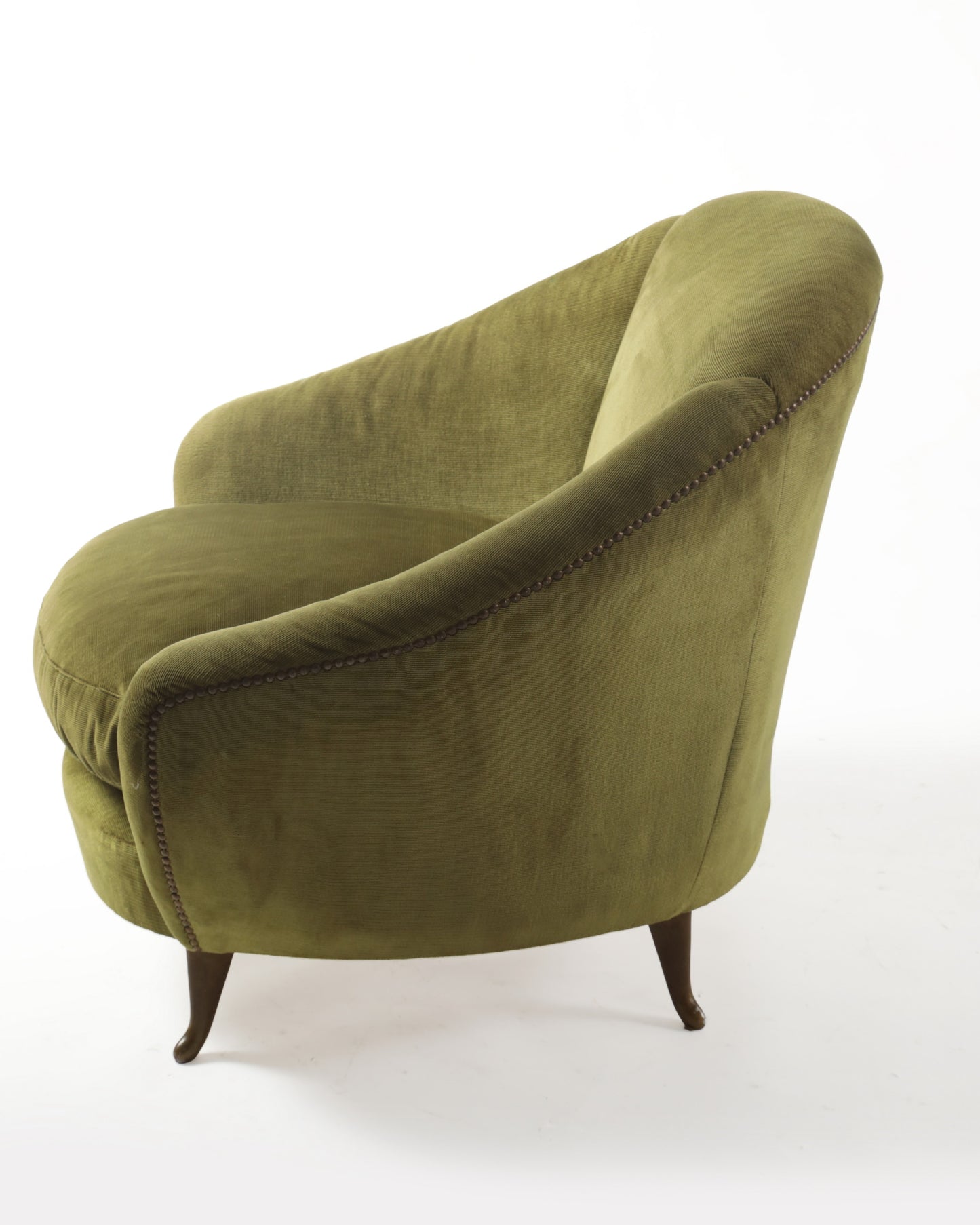 1950s armchair in olive green velvet