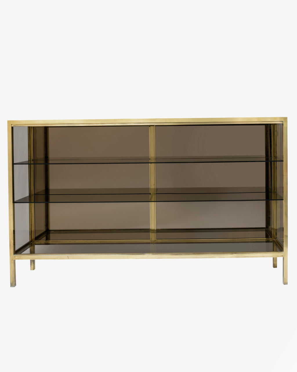 1970s brass and smoked glass display cabinet