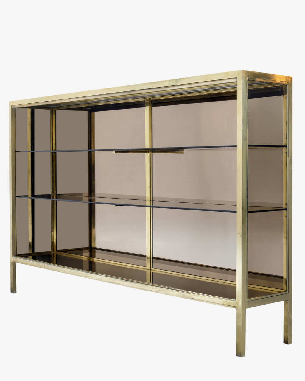 1970s brass and smoked glass display cabinet