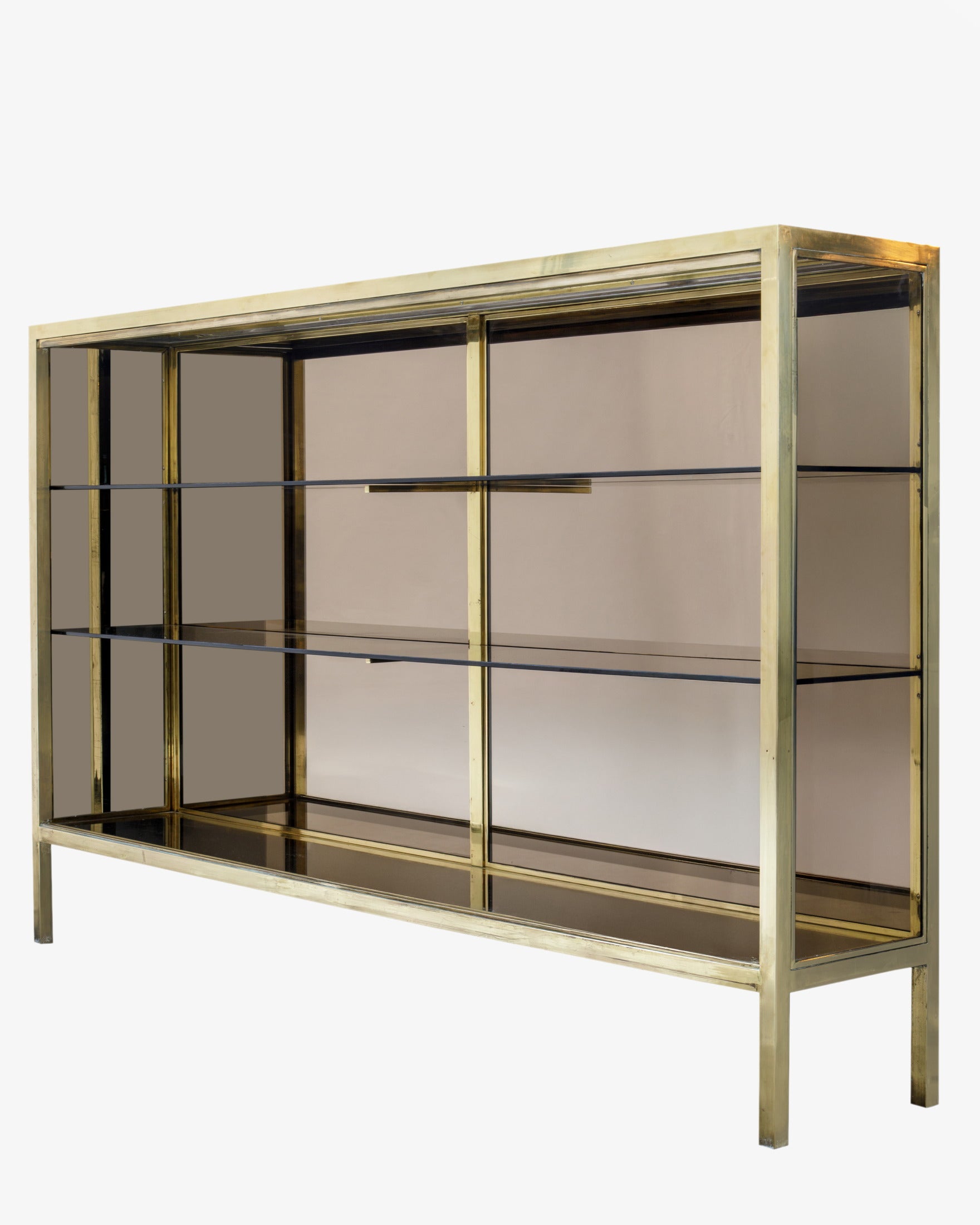 1970s brass and smoked glass display cabinet