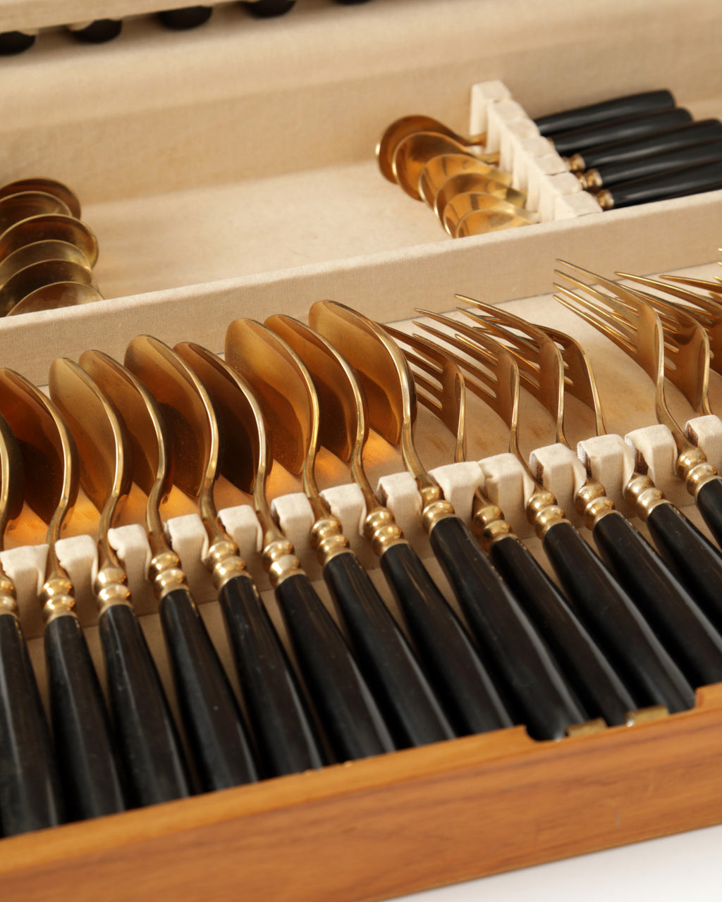Black Bakelite and brass cutlery from the 1960s