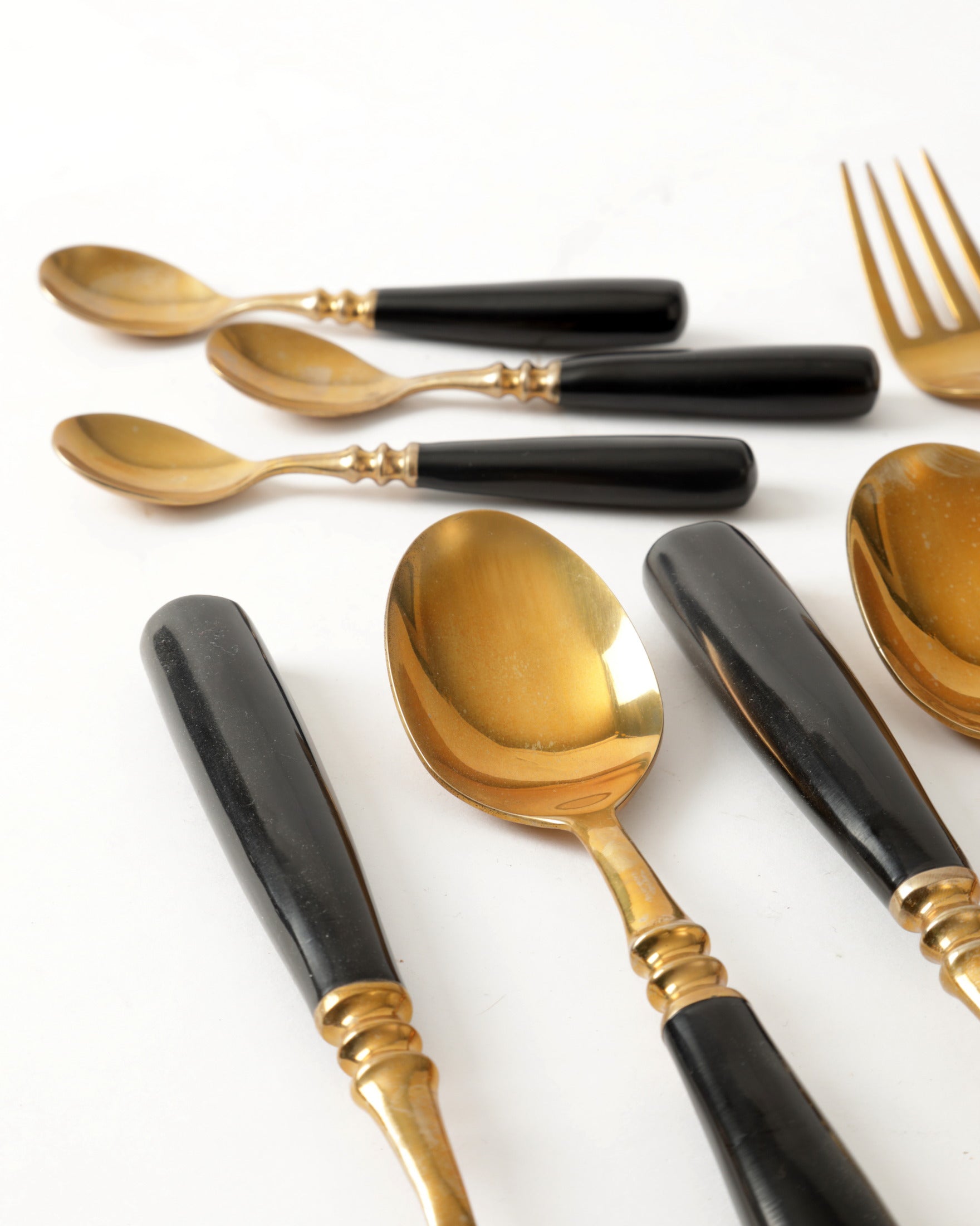 Black Bakelite and brass cutlery from the 1960s