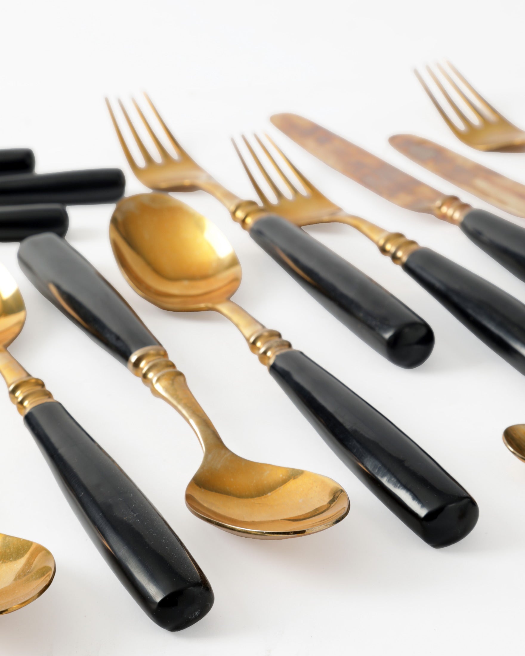 Black Bakelite and brass cutlery from the 1960s