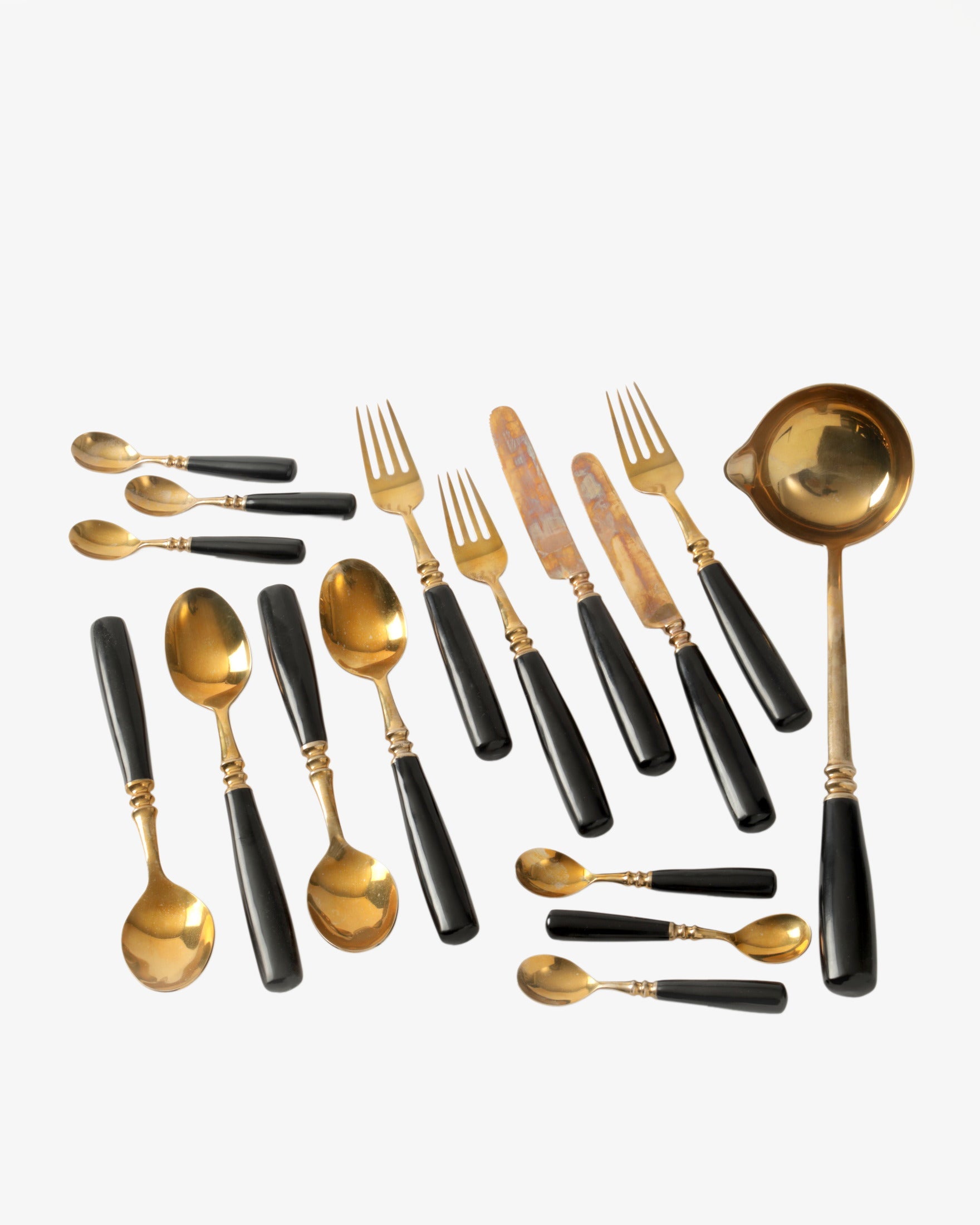Black Bakelite and brass cutlery from the 1960s