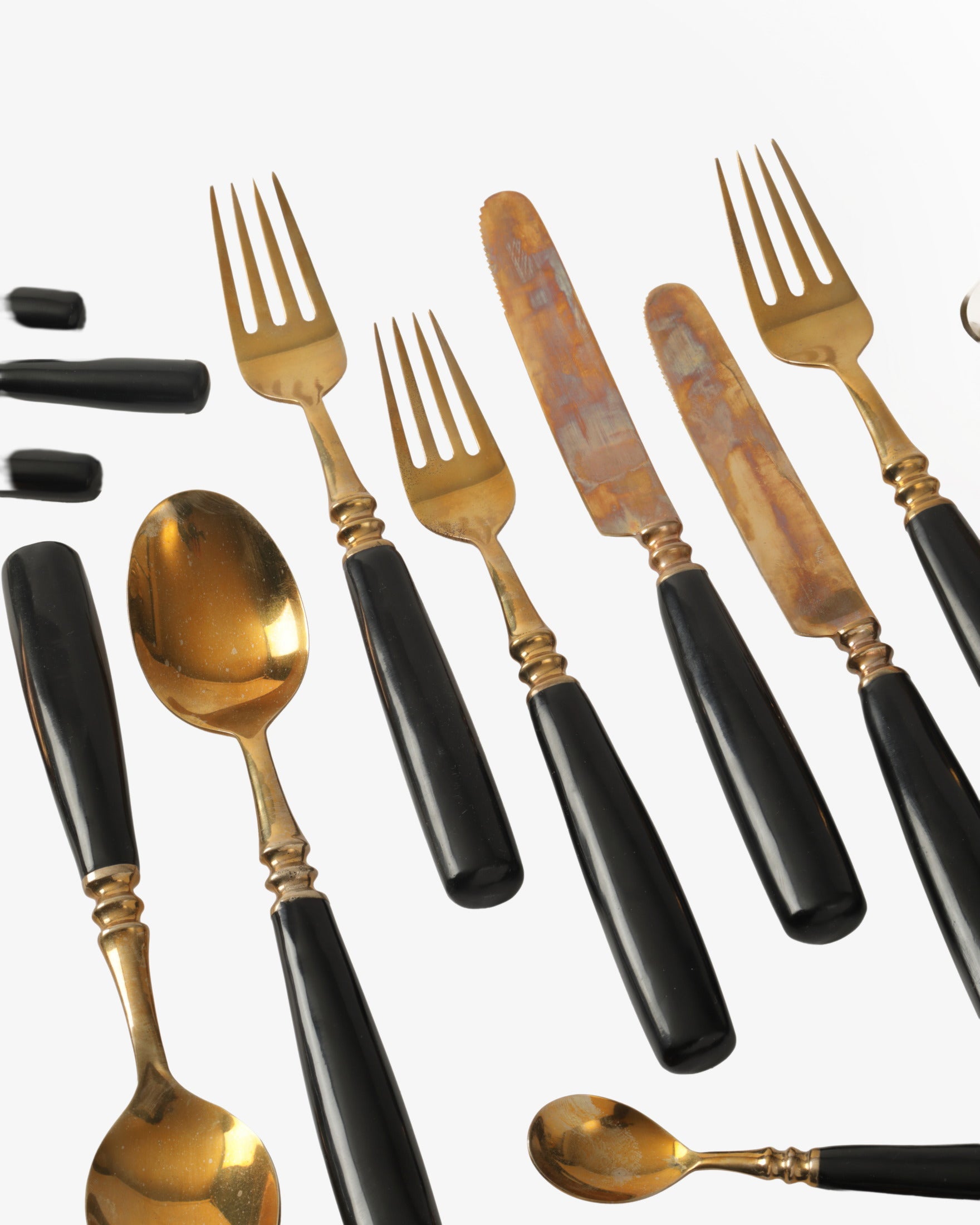 Black Bakelite and brass cutlery from the 1960s