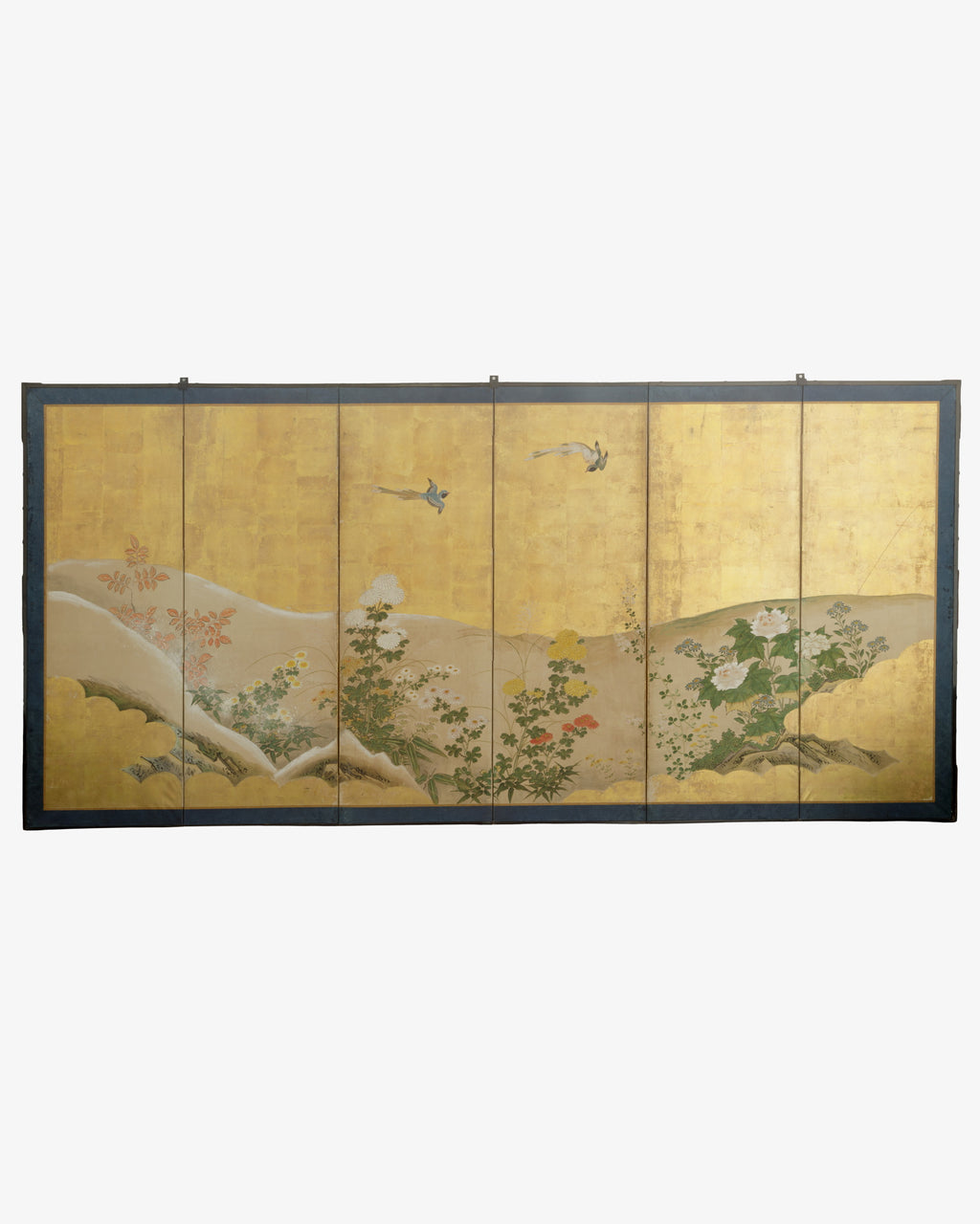 Byōbu con fiori autunnali e uccelli in volo