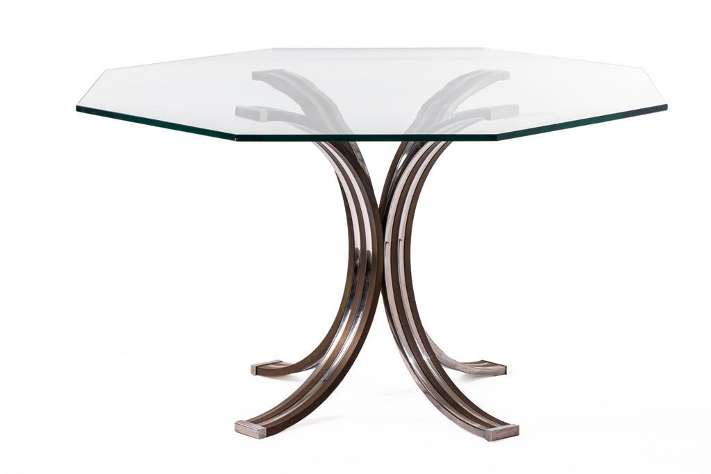 Romeo Rega octagonal table from the 70s in steel and glass