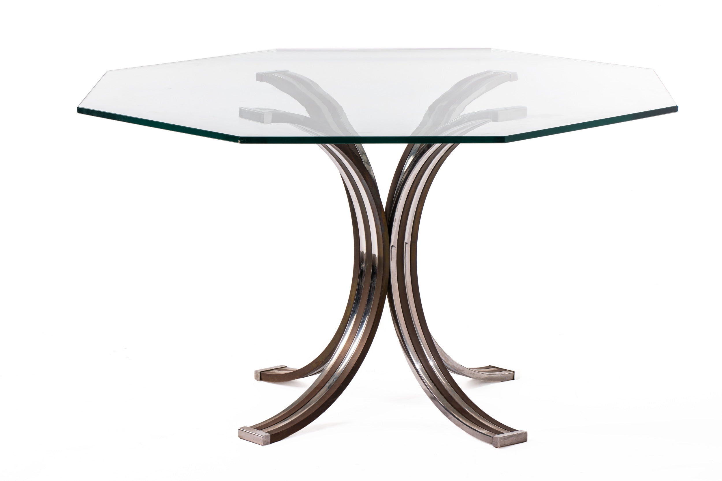 Romeo Rega octagonal table from the 70s in steel and glass