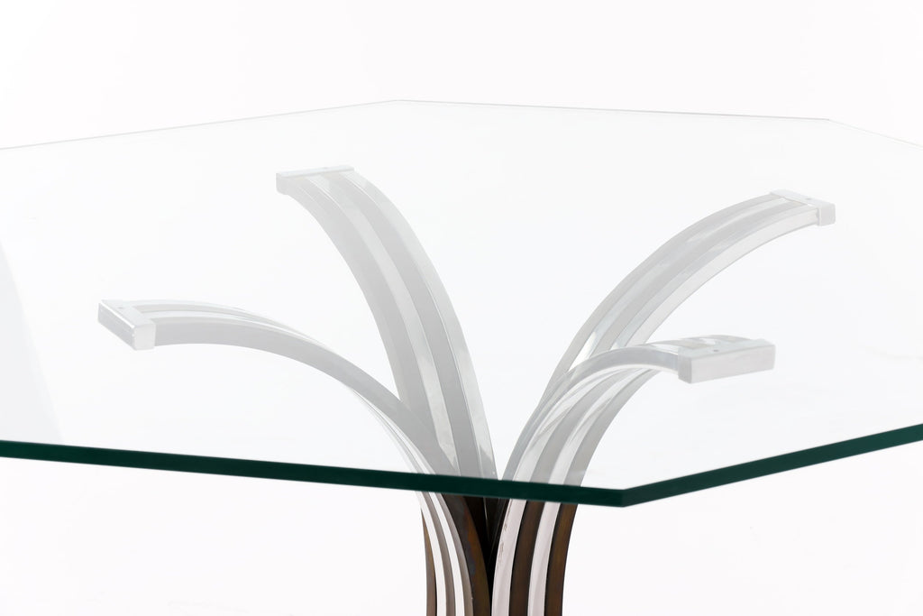Romeo Rega octagonal table from the 70s in steel and glass