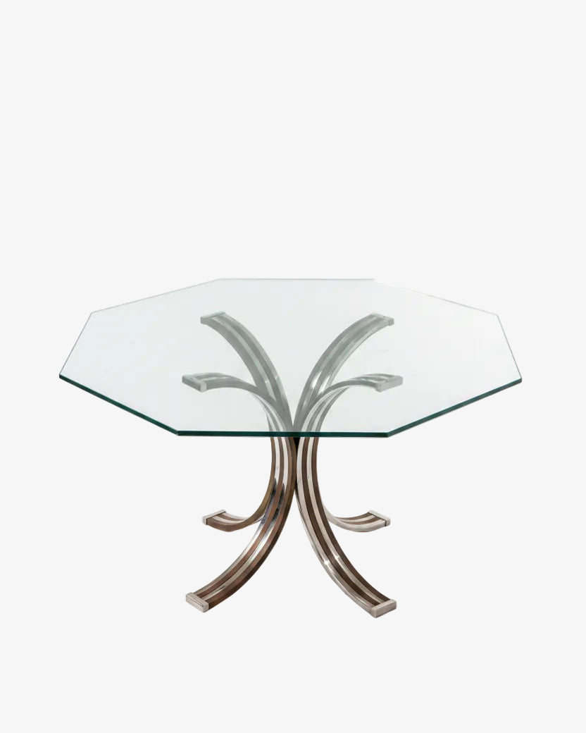 Romeo Rega octagonal table from the 70s in steel and glass