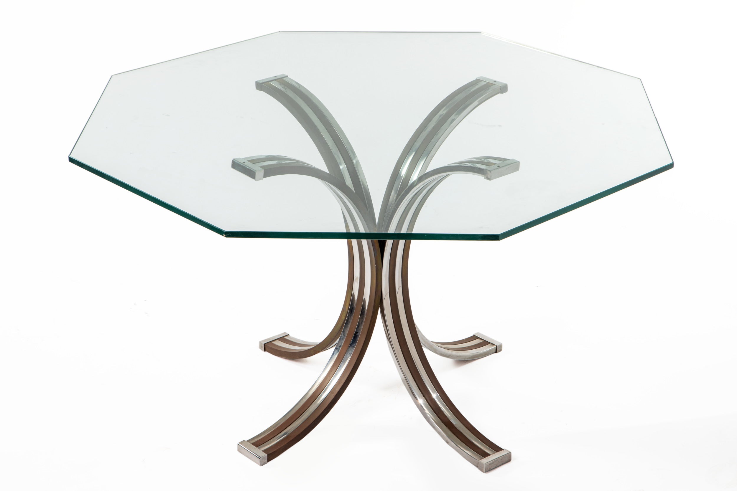 Romeo Rega octagonal table from the 70s in steel and glass