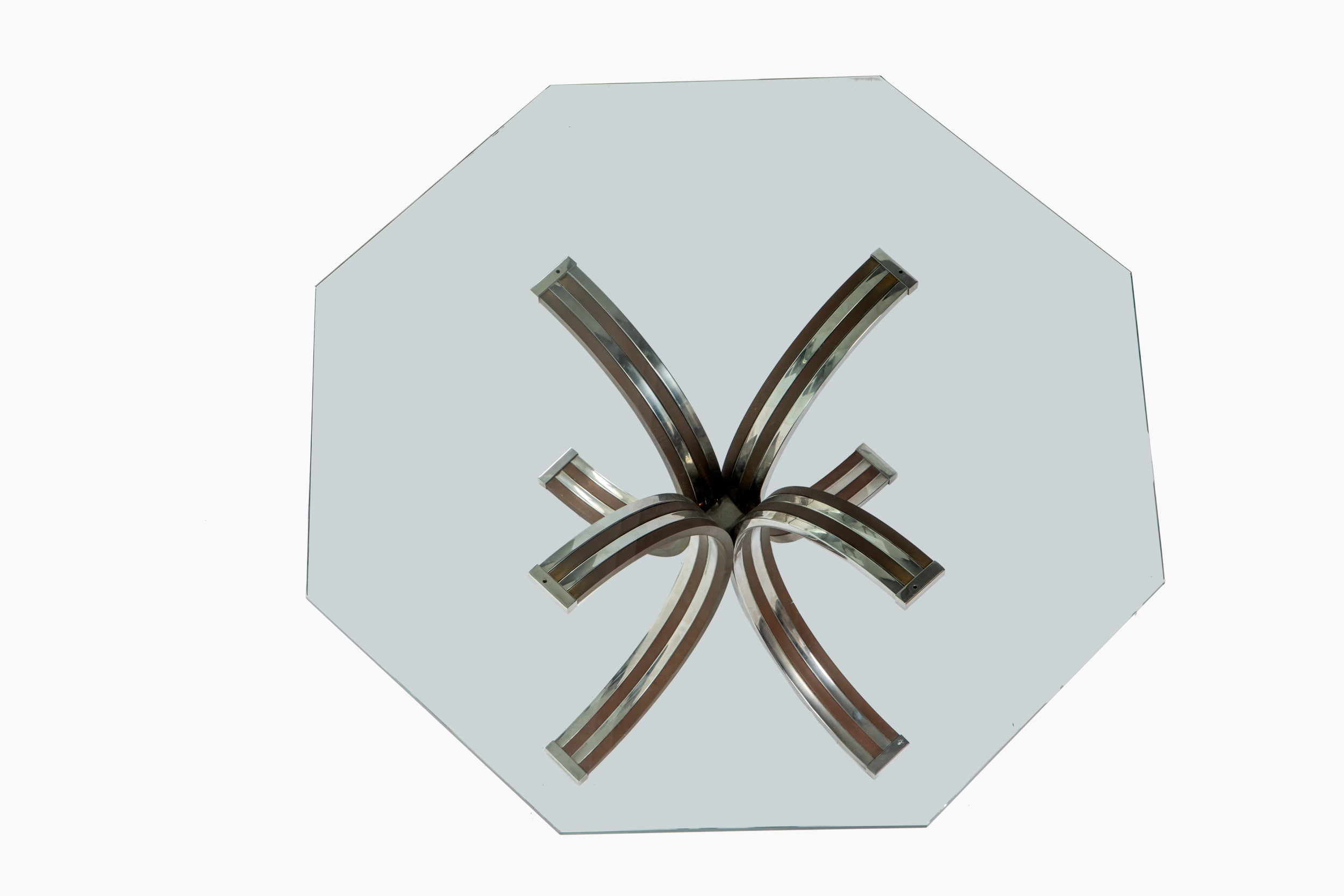 Romeo Rega octagonal table from the 70s in steel and glass