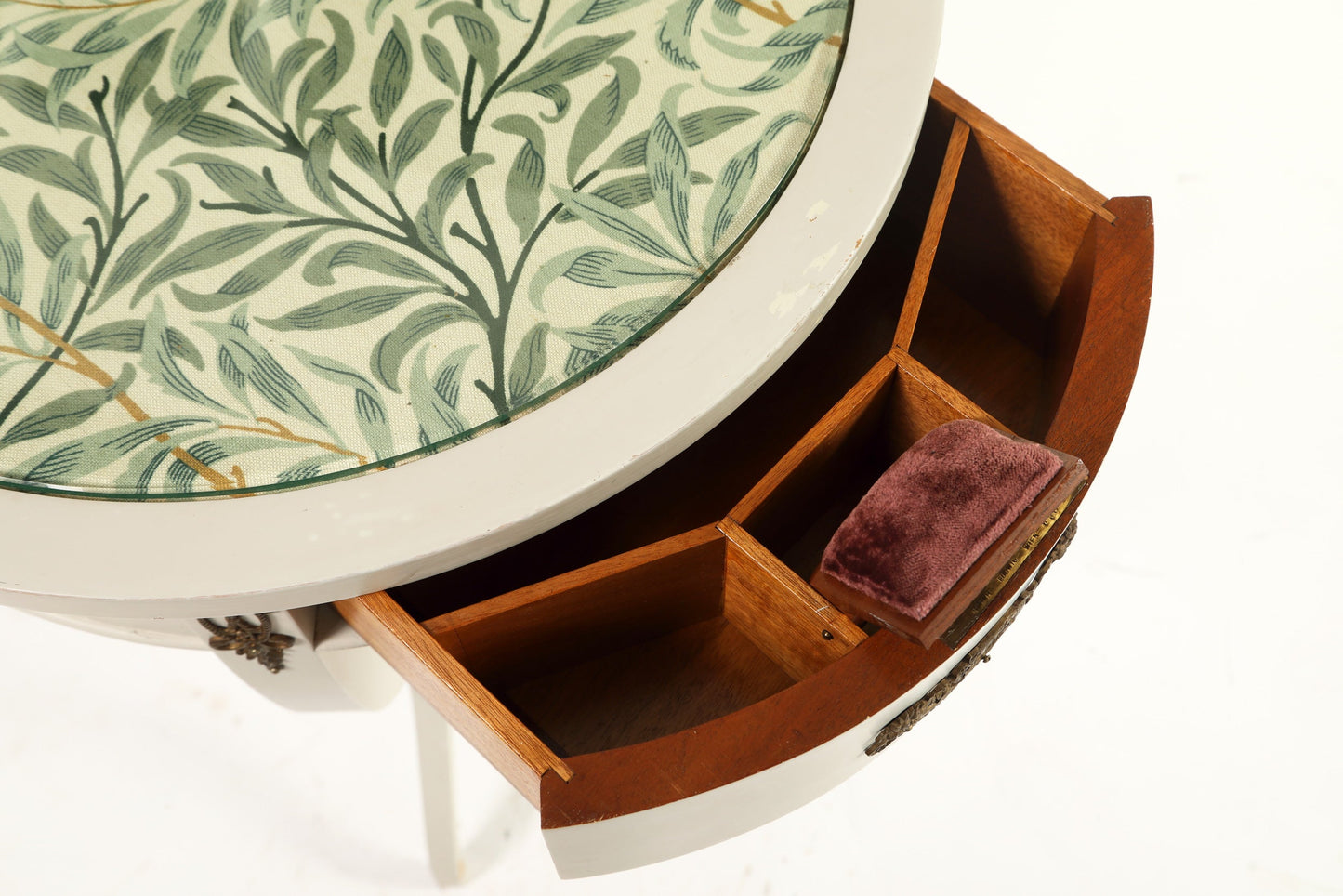 Ivory lacquered high coffee table with floral print from the 1950s