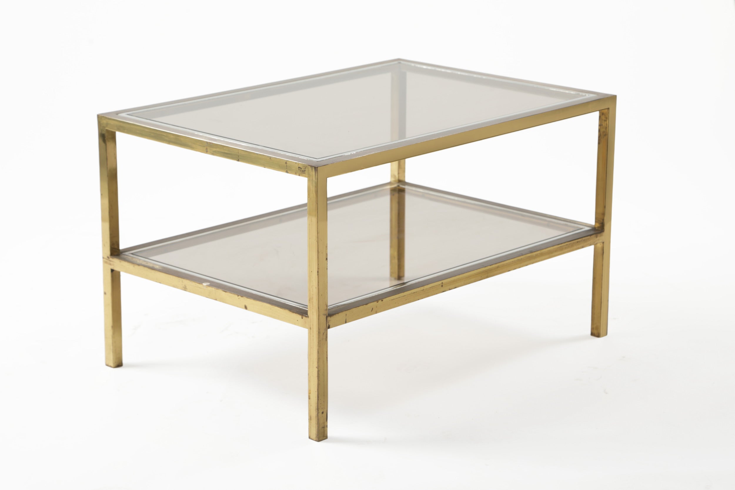 Small 70's steel and brass living room table