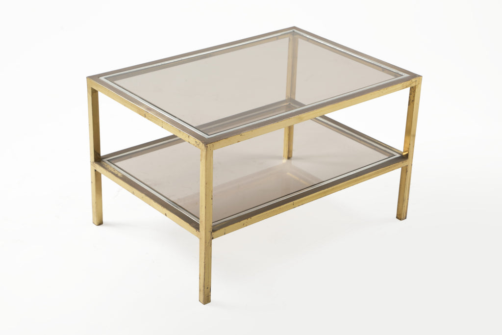Small 70's steel and brass living room table