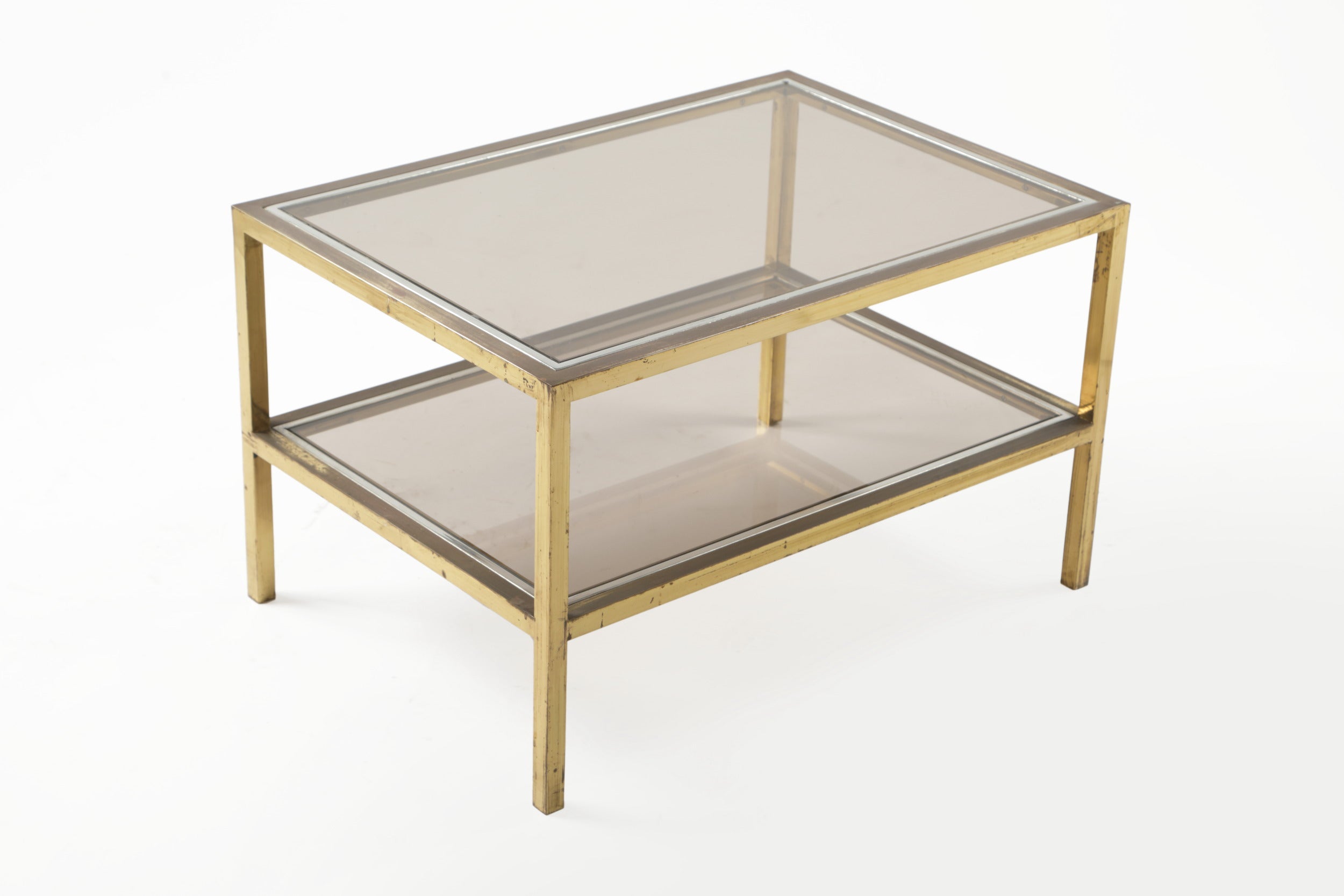 Small 70's steel and brass living room table