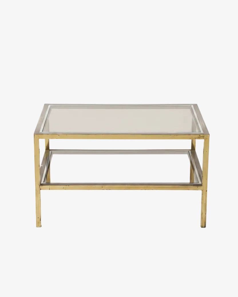 Small 70's steel and brass living room table