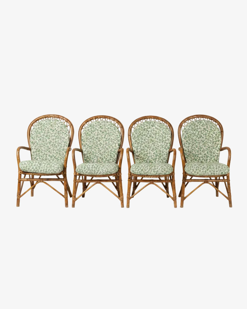 Four 1960s bamboo and natural rattan armchairs