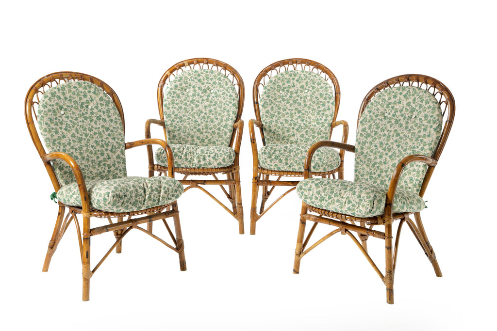 Four 1960s bamboo and natural rattan armchairs