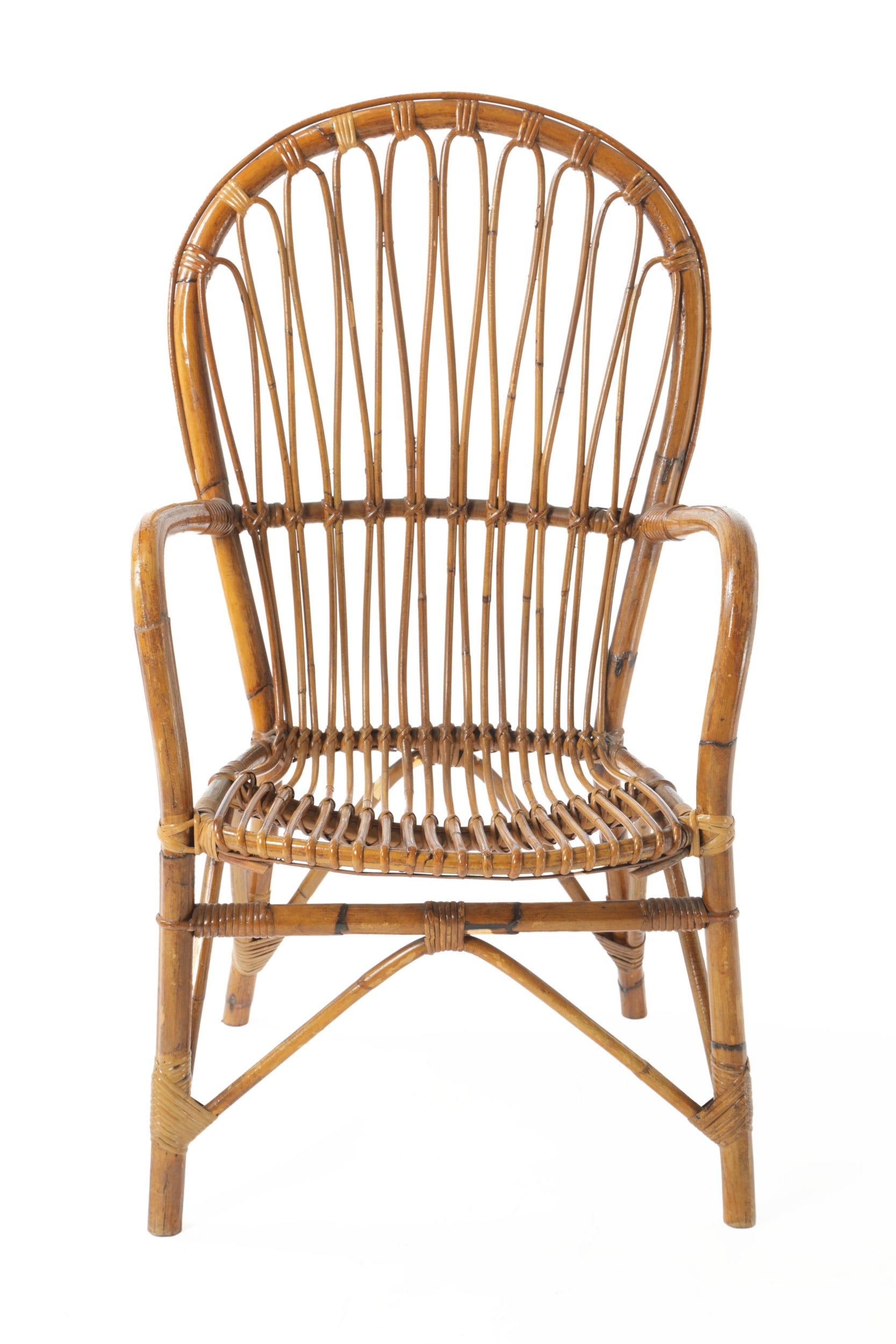 Four 1960s bamboo and natural rattan armchairs
