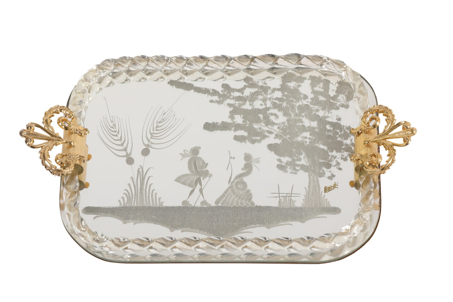 Murano glass tray from the 1960s with gold leaf