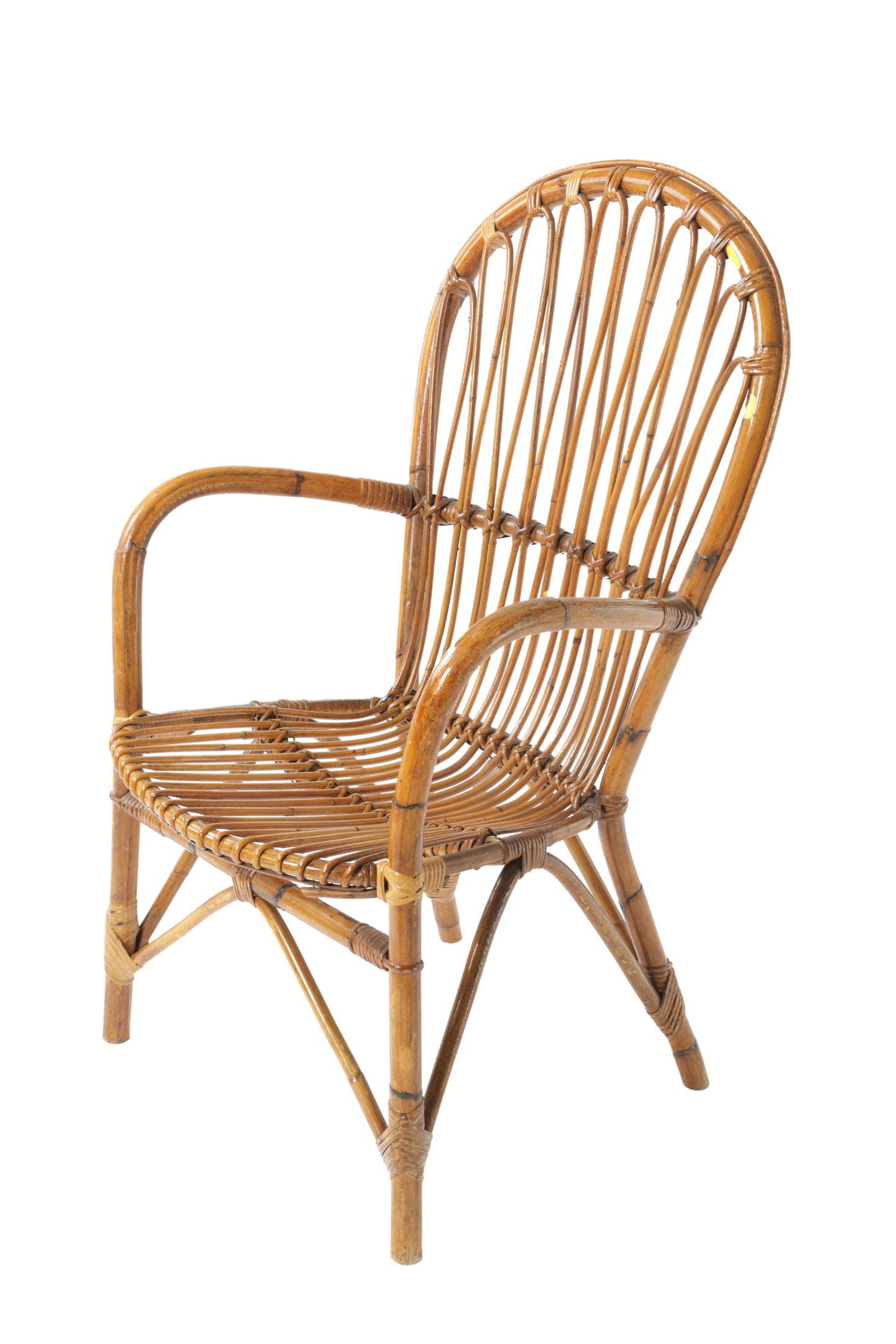 Four 1960s bamboo and natural rattan armchairs