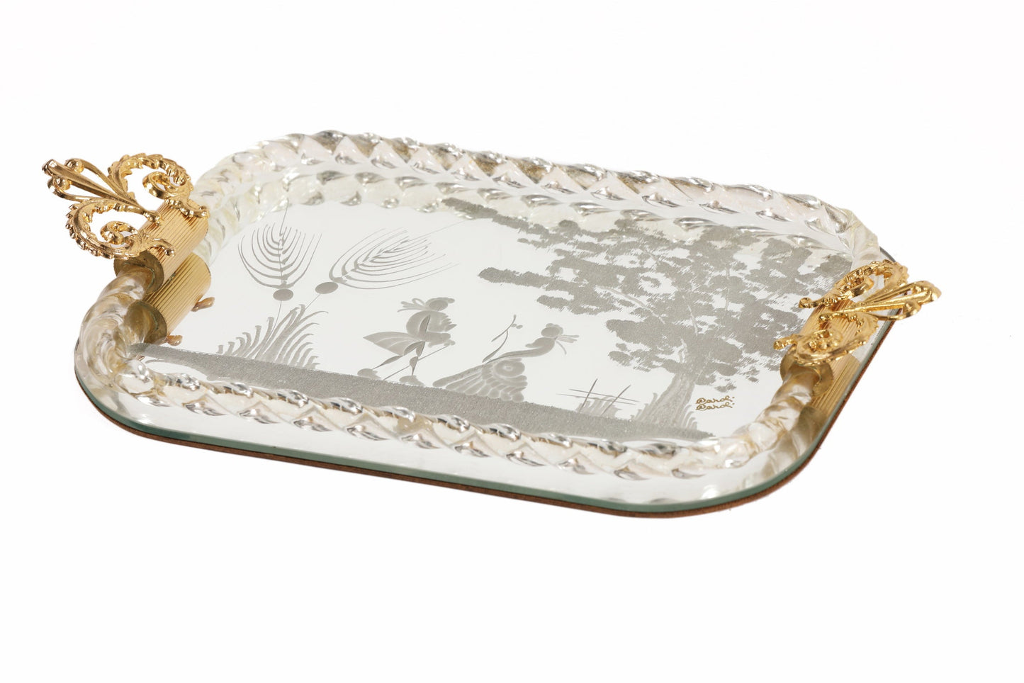 Murano glass tray from the 1960s with gold leaf