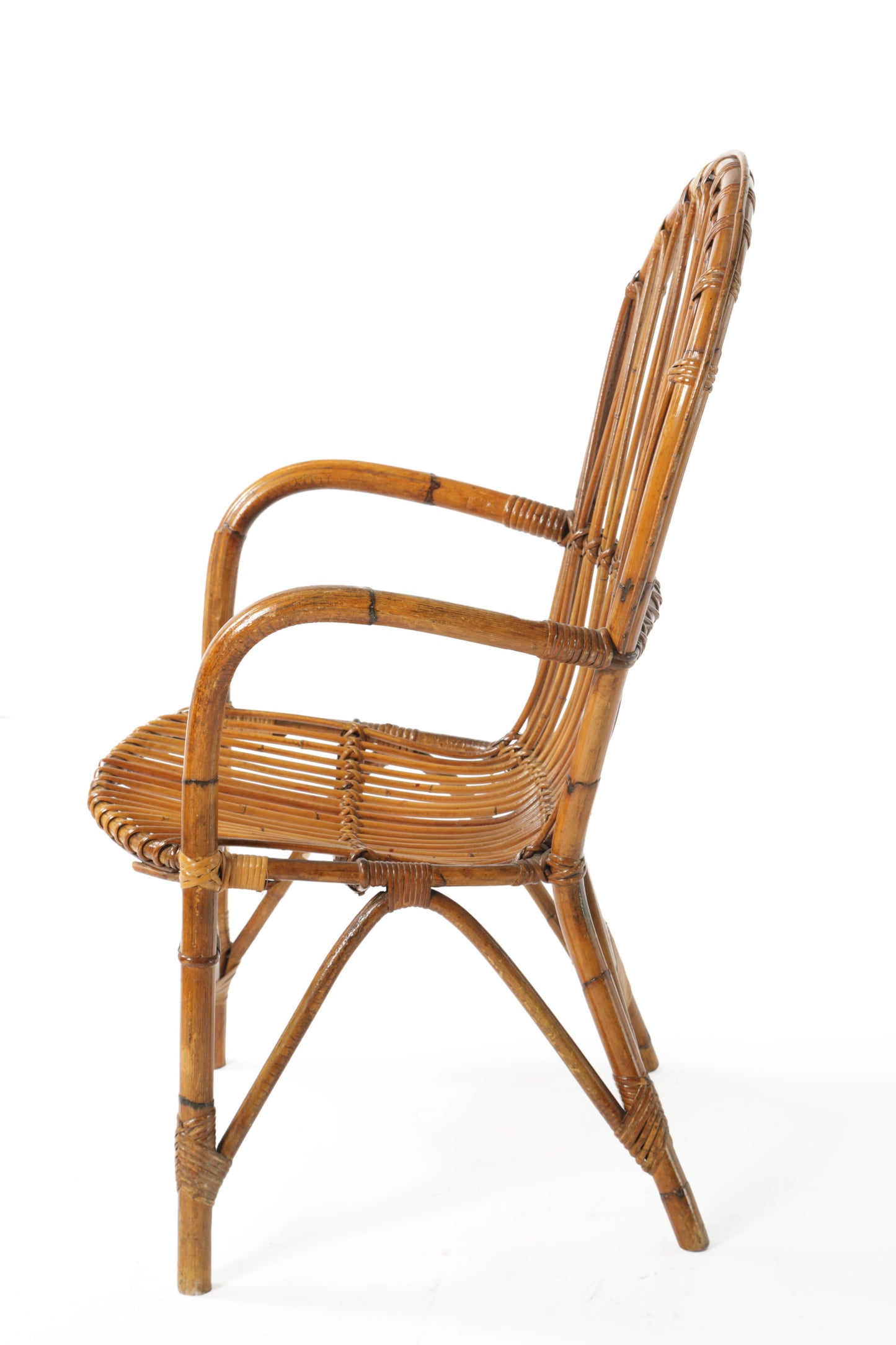 Four 1960s bamboo and natural rattan armchairs