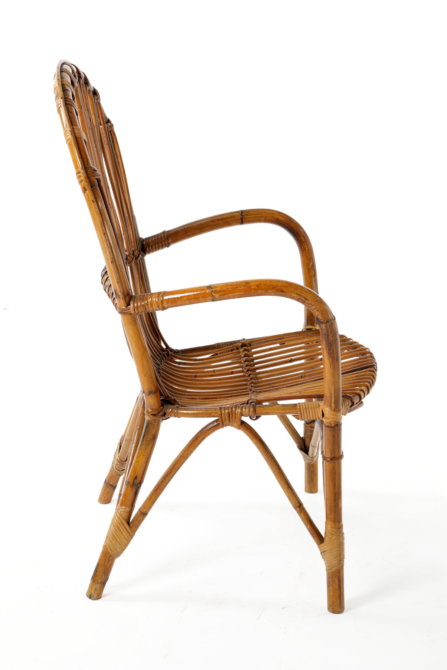 Four 1960s bamboo and natural rattan armchairs