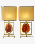 Coppia lampade anni 70 ottone e agata corniola