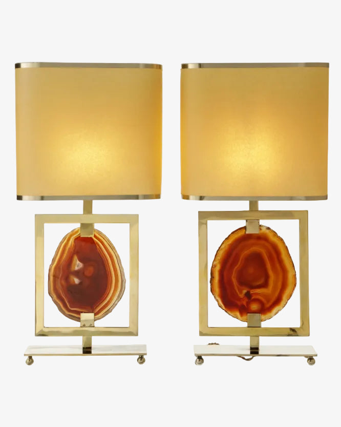 Coppia lampade anni 70 ottone e agata corniola