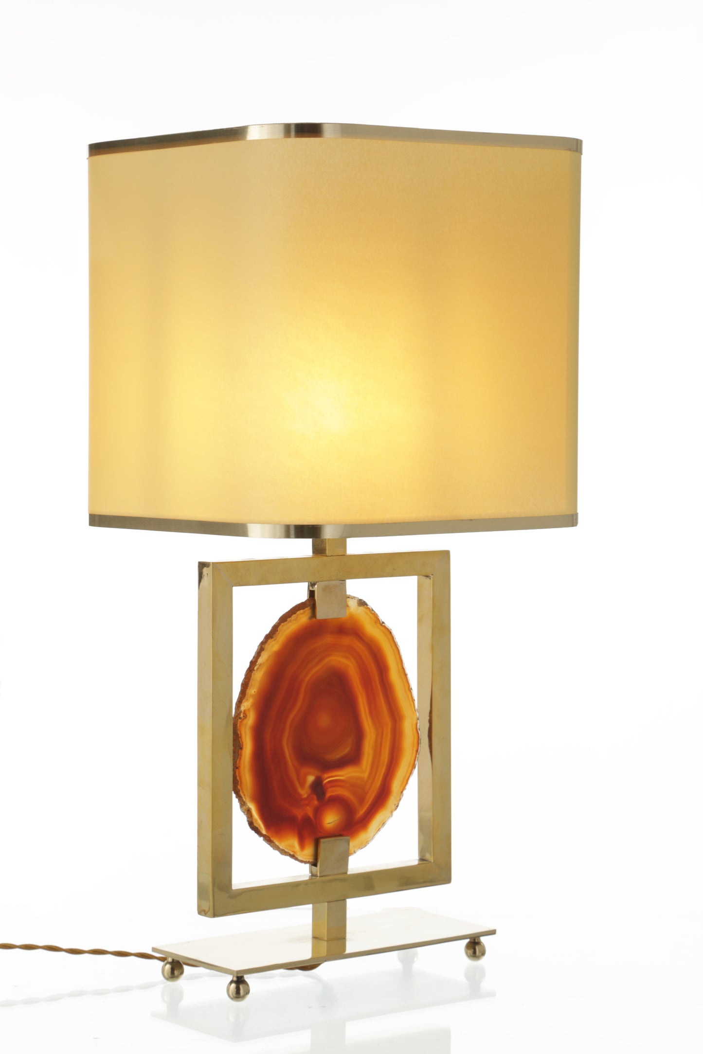 Pair of 1970s brass and carnelian agate lamps