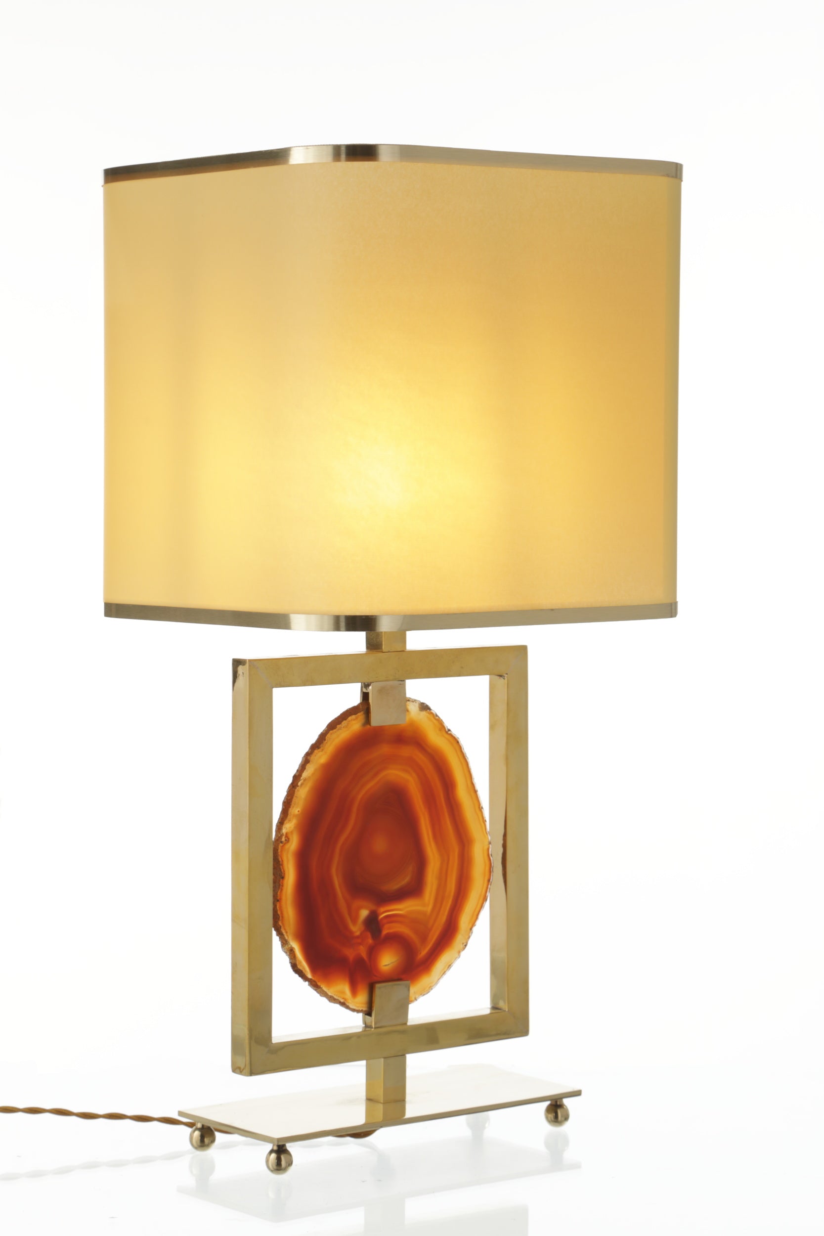 Coppia lampade anni 70 ottone e agata corniola