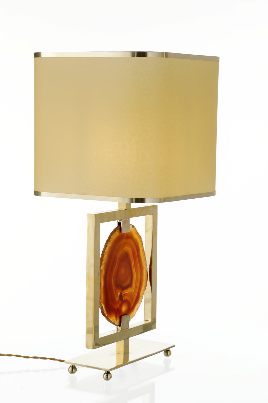 Coppia lampade anni 70 ottone e agata corniola