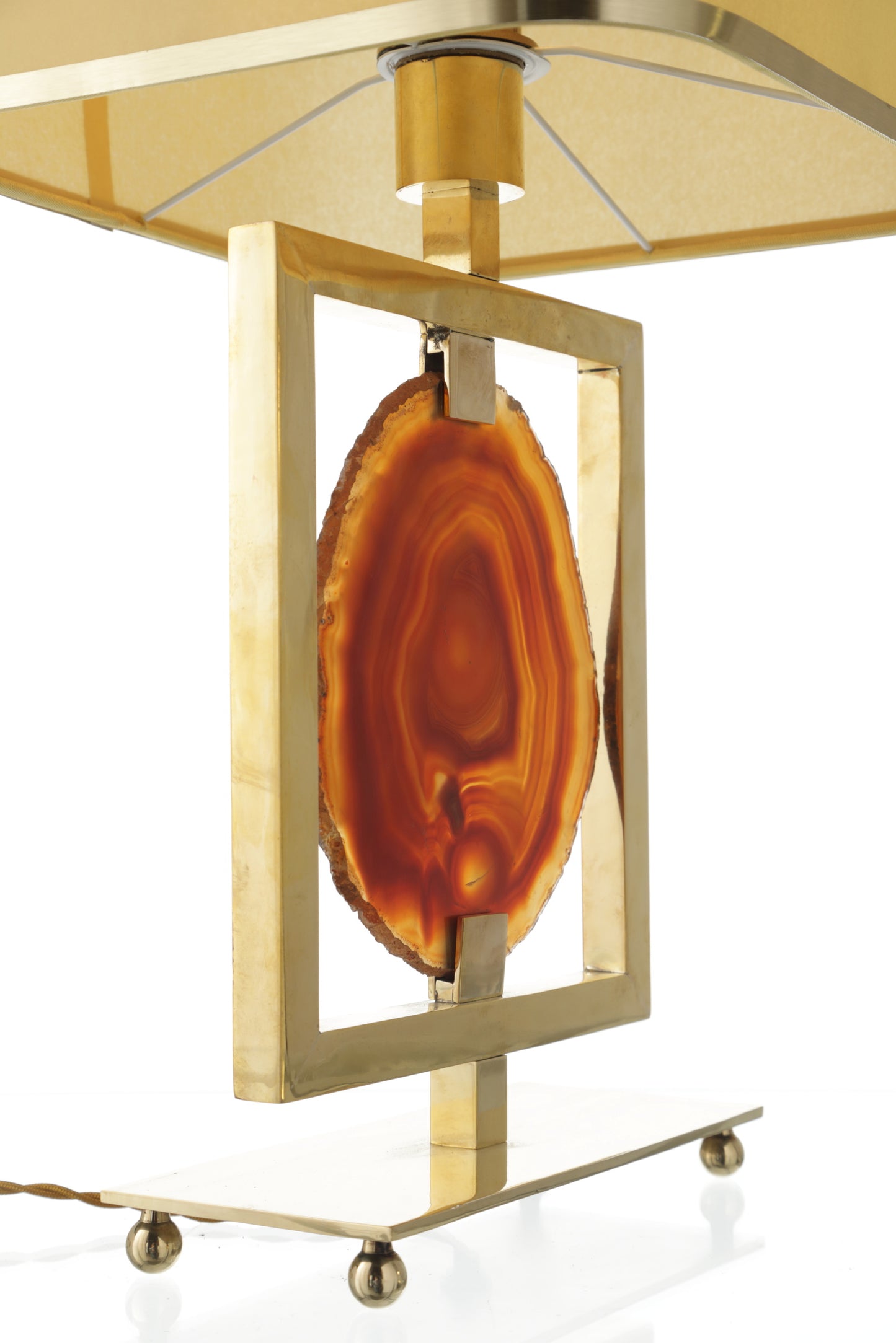 Pair of 1970s brass and carnelian agate lamps