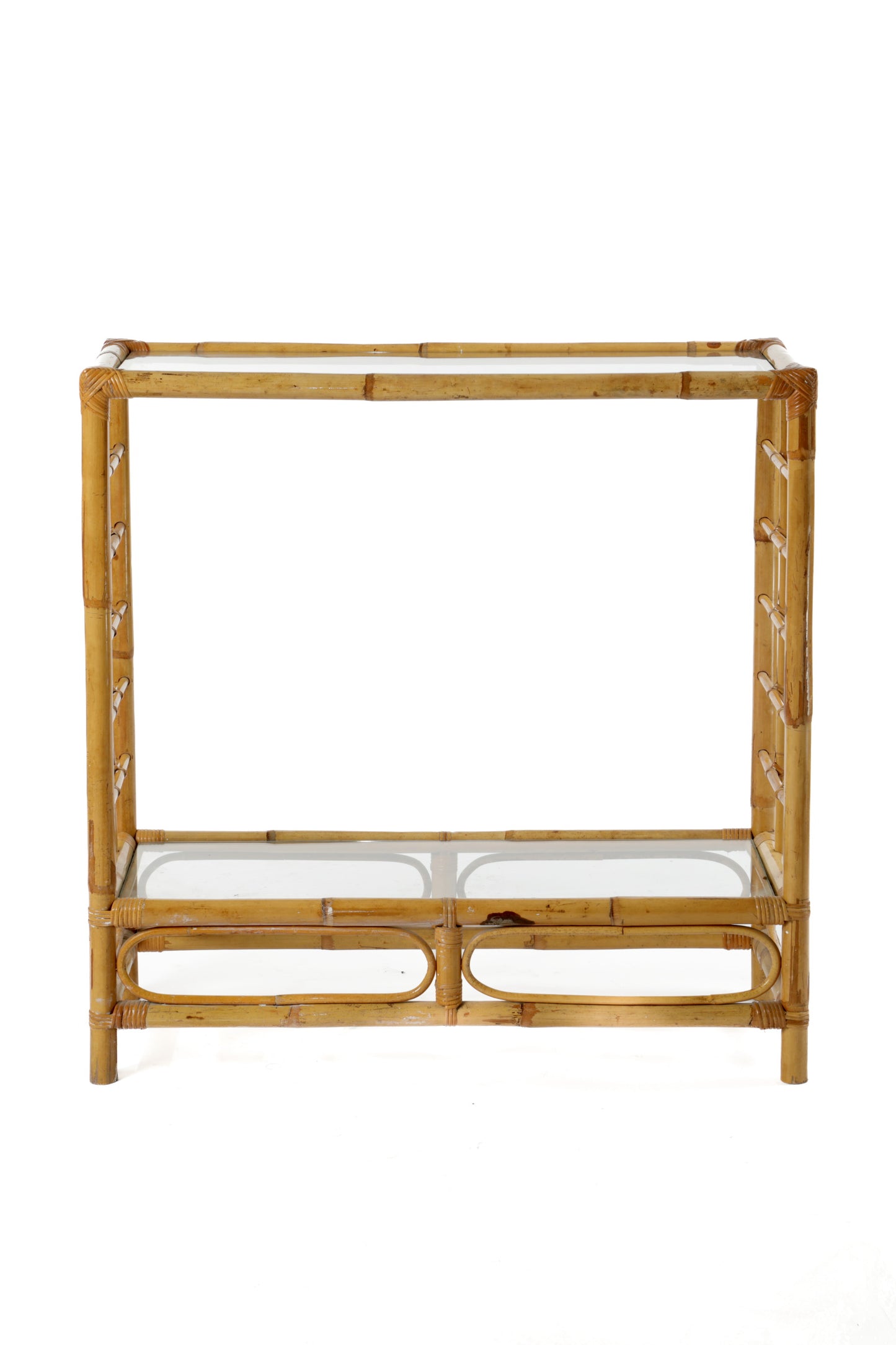 70s bamboo and glass console