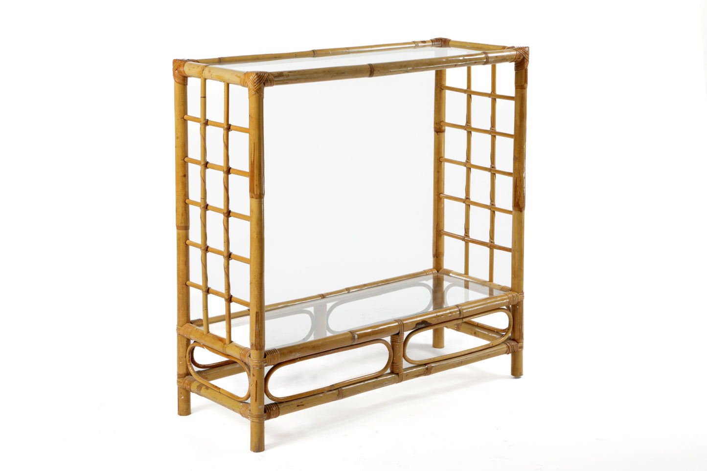 70s bamboo and glass console