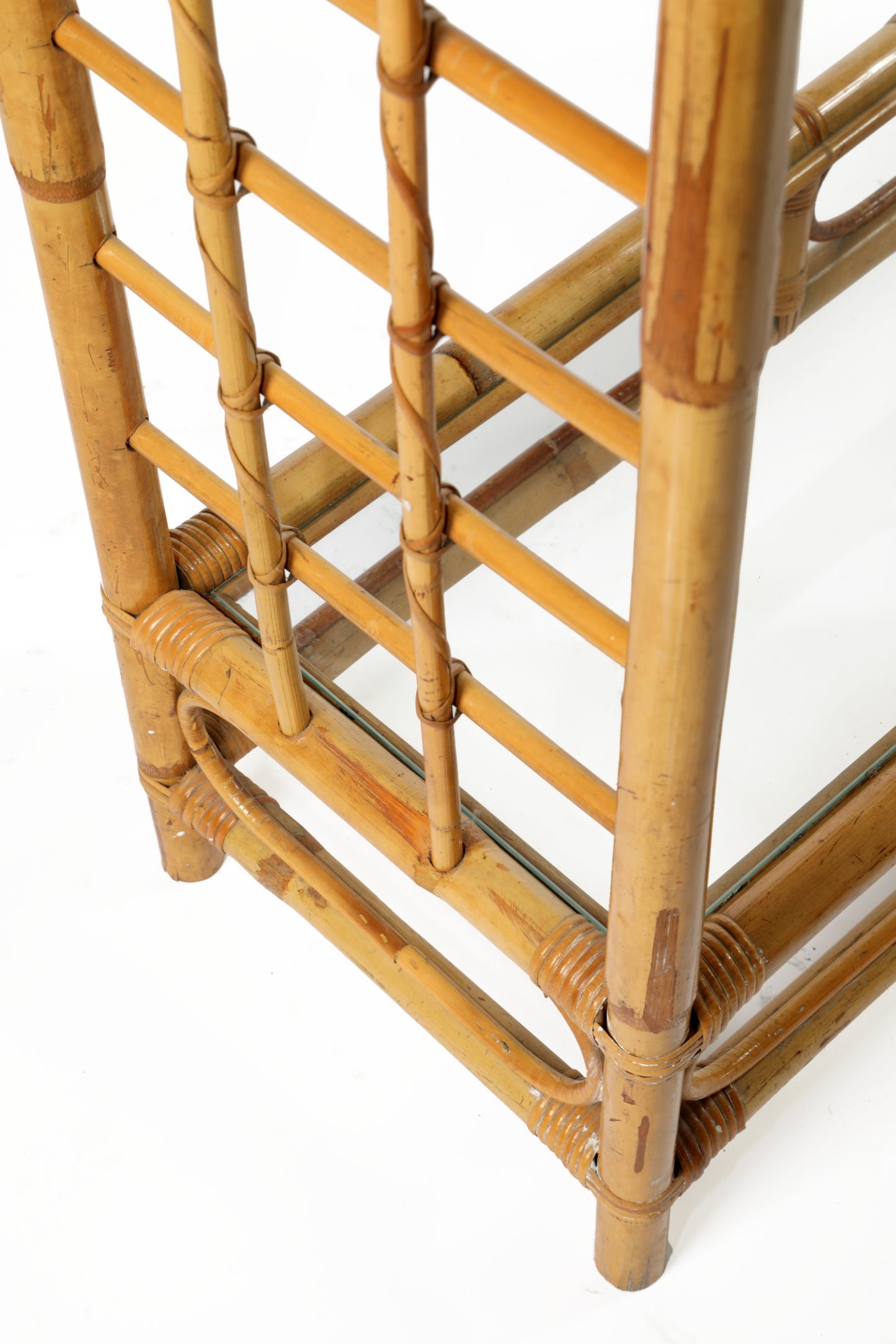 70s bamboo and glass console