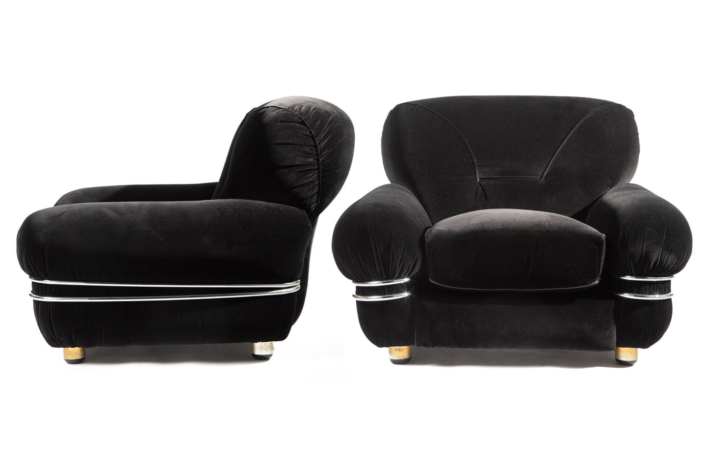 Pair of 70s armchairs in black velvet reinterpreted by triplef