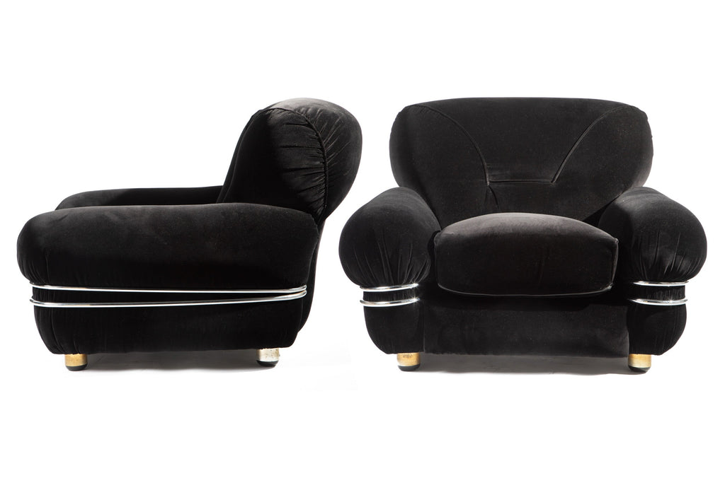 Coppia poltrone anni 70 in velluto nero reinterpretate da  t r i p l e f