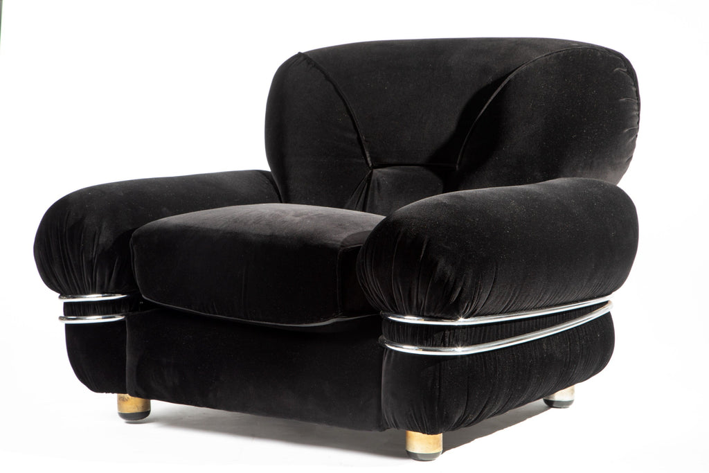 Coppia poltrone anni 70 in velluto nero reinterpretate da  t r i p l e f