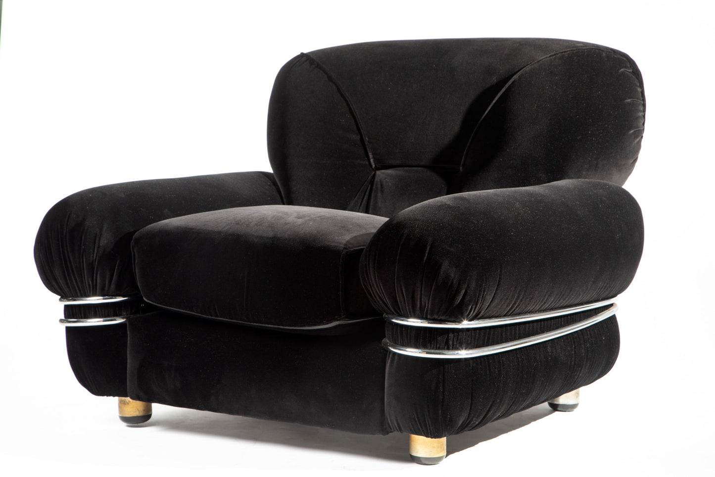 Pair of 70s armchairs in black velvet reinterpreted by triplef